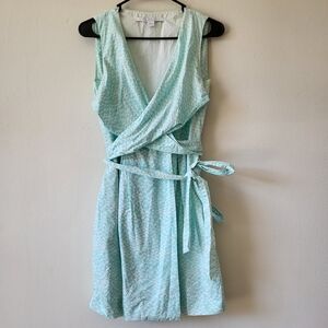 Diane Von Furstenberg light blue cotton sleeveless patterned wrap dress 0
